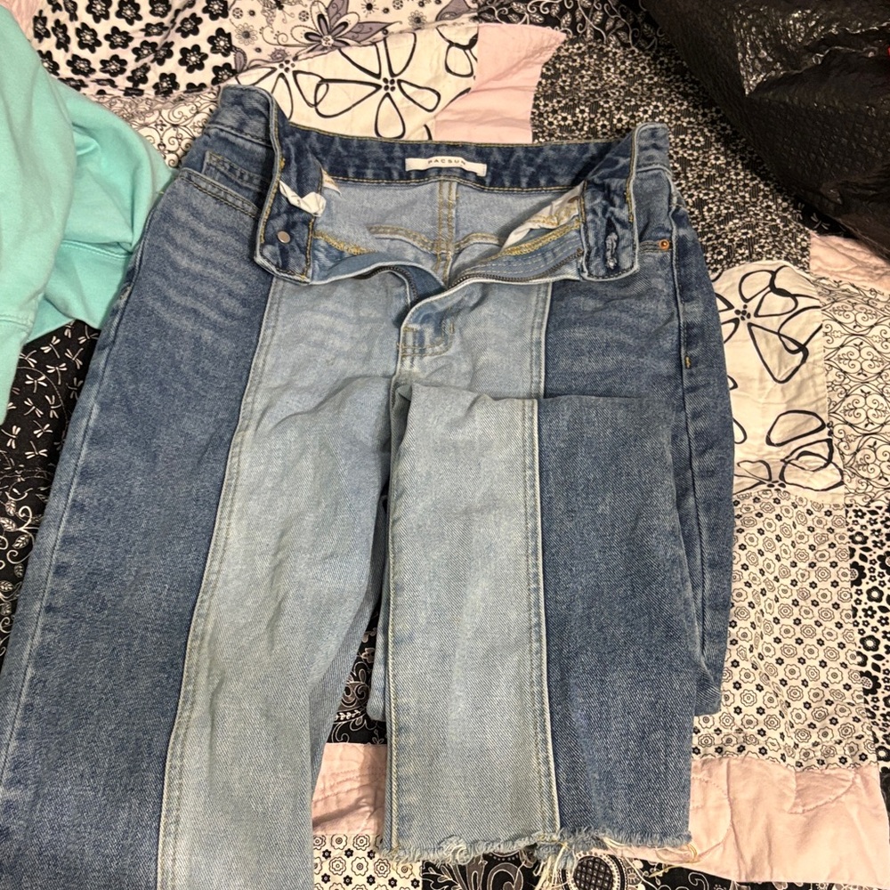 PacSun Two-Tone Blue Panel Straight Leg Jeans